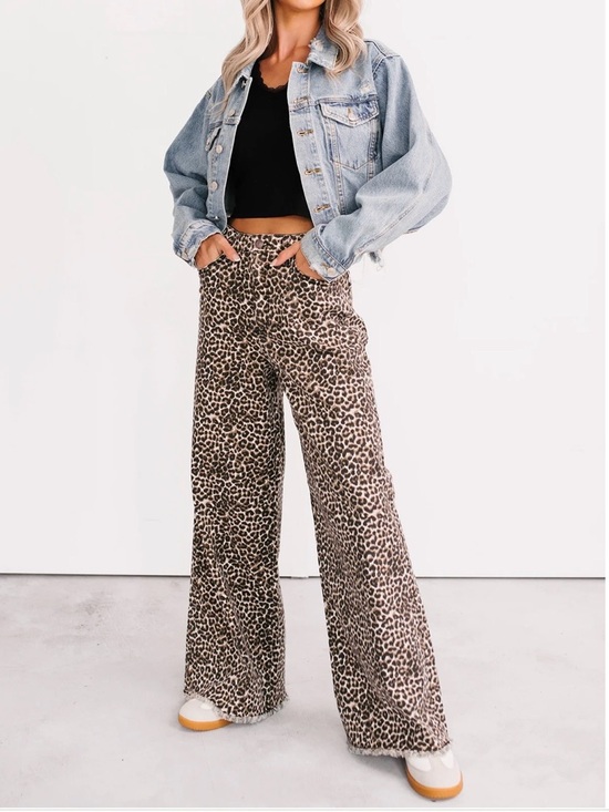 Denim - Leopard Print Wide Leg Pants NWT Size Small